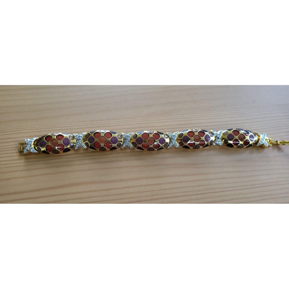 Joan Rivers Bracelet Plique-a-jour Panel Link Crystals Signed Vintage Multicolor